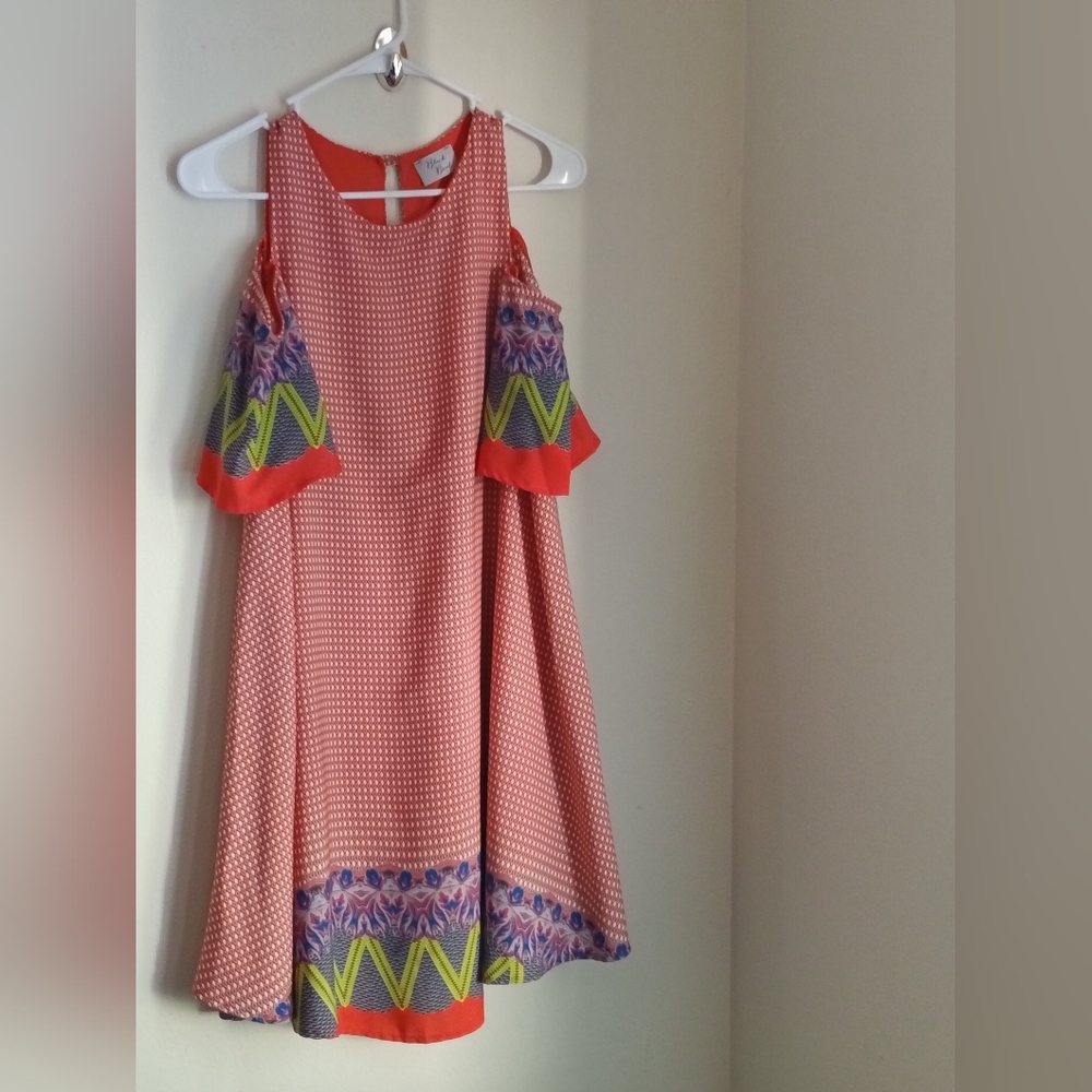 Black Bead Sundress Women Small Pink & Purple Multicolor Cold Shoulder Bohemian